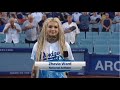 Zhavia Performs the National Anthem at the Dodgers vs Rockies Baseball Game