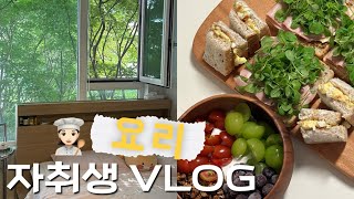 자취 브이로그 | 자취생 요리브이로그 👩🏻‍🍳 루꼴라샌드위치, 브리치즈구이, 그릭요거트, 감자채전 유부초밥 만들기