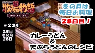 ＃２３４　冬の月は毎日お料理２８日目！カレーうどん＆天ぷらうどんのレシピ　【牧場物語ハーベストムーンＰＳ版】