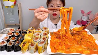 스쿨푸드 스팸계란마리 매운 까르보나라 파스타 떡볶이 오징어먹물 김밥 분식 먹방 Mukbang