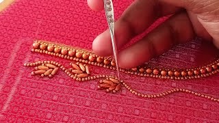 ആരി വർക് |Very Simple \u0026 Beautiful Aari Bridal Blouse Designing Tutorial in Malayalam for beginners