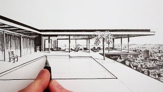 How to Draw a Modern House: Time Lapse