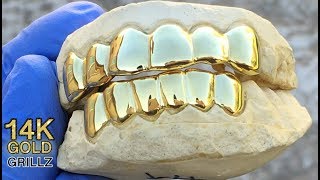 14k Solid Gold Grillz Real Custom Fitted Teeth Plain Grills