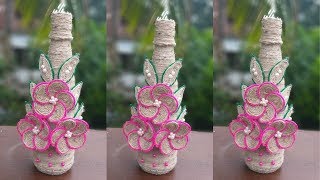 How To Decorate Empty Plastic Bottle With Jute Rope | DIY Flower Vase Showpiece with Jute |Tip Tap