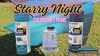 STARRY NIGHT COLORSHIFT OVER SATIN LAGOON AND MIDNIGHT BLUE RUSTOLEUM