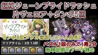 【超絶ジューンブライドラッシュ】【周回】片ヴェロア＋ダンボ5個でドロップ率上昇 パズルは1回のみ 2分周回編成【パズドラ】