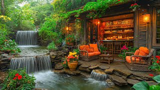 Sweet Spring Jazz Music In A Cozy Space Next To The Waterfall 🌺 Relaxing Jazz Music \u0026 Focus