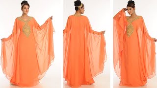 Pink Peach Kaftan - Peach Caftan Dress - Peach Georgette Hand Embroidery Party Wear Kaftan Dress