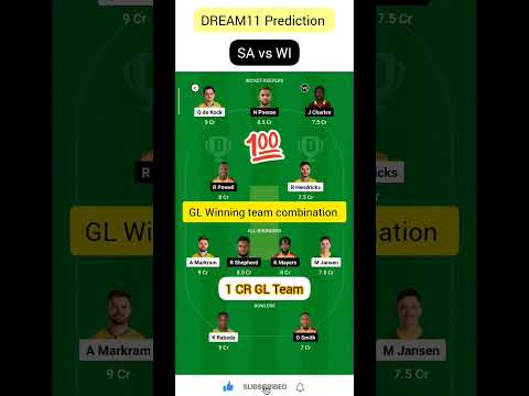 SA vs WI T20 Dream11 Team Prediction Fantasy Cricket Tips & Strategies T20 Match #shorts #viral