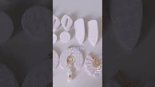 MICKLAT - Handmade “Bridal Collection” polymer clay earrings, white, textured, natural quarts,studs