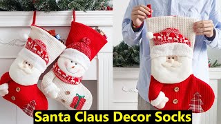 Large Red White Knitted Christmas Stocking Santa Claus Decor Socks