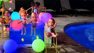 Night pool party ! Elsa & Anna toddlers - Rainbow High Color Change Pool