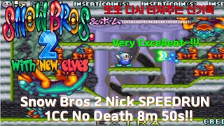 스노우 브라더스2 닉(눈사람) 스피드런 원코인 노다이 8분 50초 달성/Snow Bros 2 Nick SPEEDRUN 1CC No Death 8m 50s