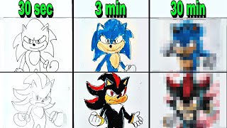 Drawing SONIC Vs SHADOW in 30 sec, 3 min, 30 min | Sonic 3 movie