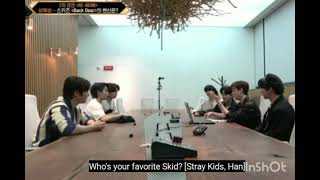 BTOB telling their favorite stray kids member funny