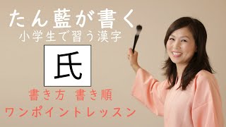 小学四年生で習う漢字【氏】を書いてみましょう。たん藍が書く美字人になる漢字一文字動画、書き方書き順ワンポイントレッスン