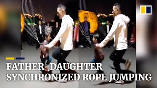 Father jumps rope in sync with daughter in China