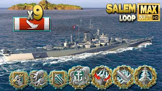 Cruiser Salem: 9 ships destroyed on map Loop - World of Warships