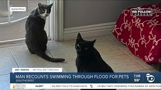 Man recounts swimming through flood for pets