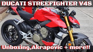 Ducati Streetfighter V4s Unboxing \u0026 Build Akrapovic Road legal Exhaust, single seat,carbon parts