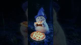 Wizard cat eating pizza 🍕