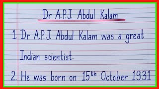 10 lines on Dr APJ Abdul Kalam in english/Essay on Dr APJ Abdul Kalam/Dr APJ Abdul Kalam essay