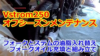 #147 Vstrom250 オフシーズンメンテ フォークオイル入れて組付け【モトブログ】