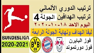 ترتيب الدوري الالماني وترتيب الهدافين الجولة 4 اليوم الاحد 18-10-2020 - فوز البايرن-فوز دورتموند