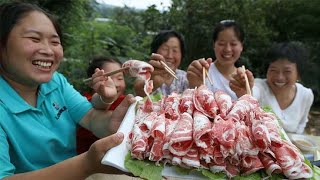 女儿想吃火锅，胖妹自制3斤羊肉卷，肥而不腻，四世同堂吃过瘾