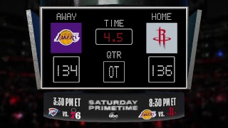 Stay up to date with the Lakers @ Rockets LIVE scoreboard and catch all the action on #NBAonABC!