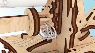 Assembly of Ugears Trimaran Merihobus || Lacing mainsail Part 7 Page 35 Pictures 16-17