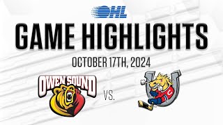 OHL Highlights: Owen Sound Attack @ Barrie Colts Oct. 17, 2024