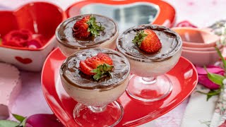 Easy Strawberry Mousse w/ Chocolate Ganache | Creamy \u0026 Light Dessert | Valentine’s Day Recipe