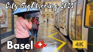 BASEL SWITZERLAND 🇨🇭 | CITY SIGHTSEEING [4K] | MAY 2023 | WALKING TOUR | RAINY DAY | RHINE RIVER