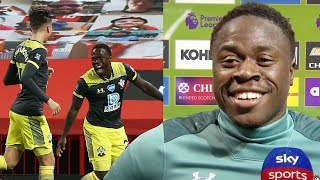 Michael Obafemi reacts to his dramatic last gasp equaliser against Manchester United