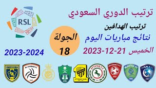 ترتيب الدوري السعودي وترتيب الهدافين ونتائج مباريات اليوم الخميس 21-12-2023 من الجولة 18