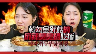 【韓勾郎吃麻辣臭臭鍋】吃播|  配18天台啤｜金針菇的ASMR