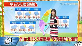 20170608中天新聞　【氣象】昨台北35.5度熱爆　今仍要防午後雨