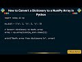How to Convert a Dictionary to a NumPy Array in Python