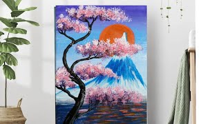 Япония Солнце Сакура Как нарисовать пейзаж Японии. Japan landscape drawing