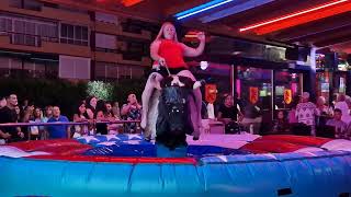 MUST WATCH Big Girl Ride on Bull in Benidorm. EPIC FAIL | 4K Spain 2024