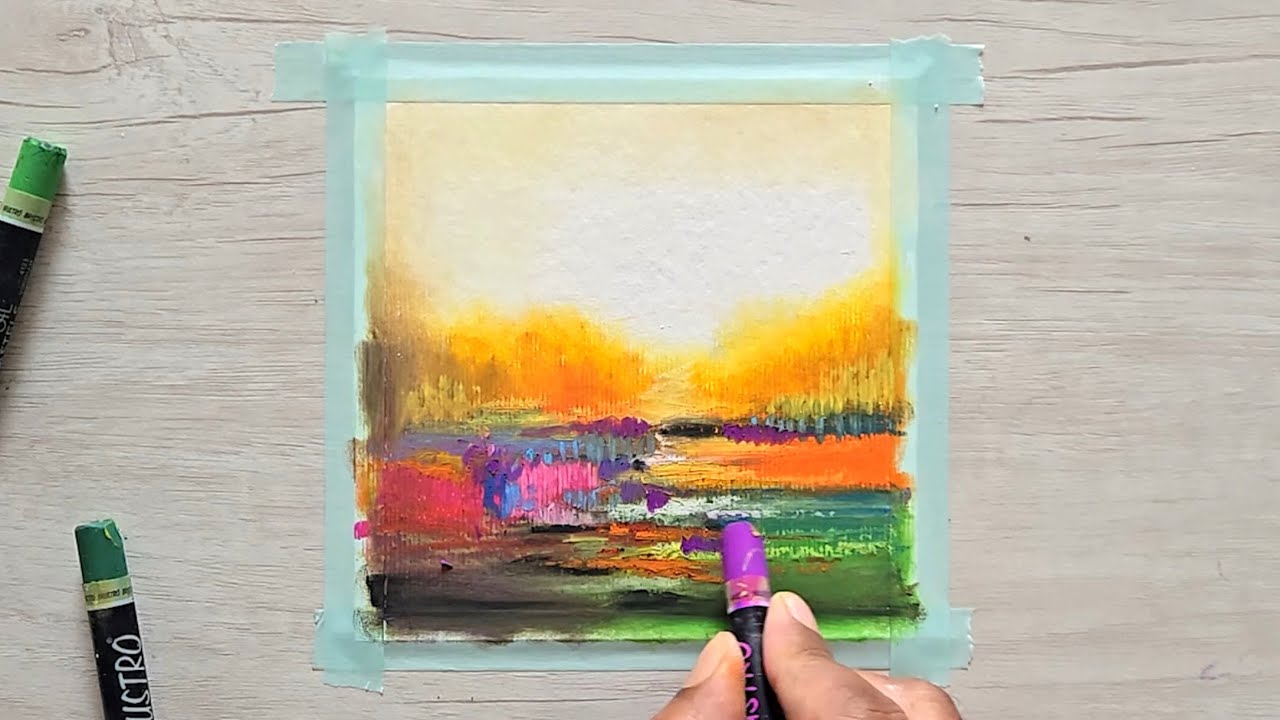 Abstract Landscape Painting Using Oil Pastels Step By Step Youtube