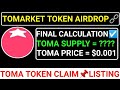 📌TOMARKET TOKEN AIRDROP🔗FINAL CALCULATION☑️TOMA SUPPLY💯TOMA PRICE $0.01🚨TOMA LISTING#blum#major#toma