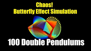 Butterfly Effect: 100 Double Pendulums simulation using python matplotlib | Chaos theory