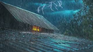 Cool atmosphere with night thunderstorm | Rain sound on the roof for deep sleep