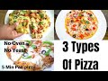 3 Simple No yeast,No oven pizza recipe | 5 minutes healthy pizza recipe for kids...