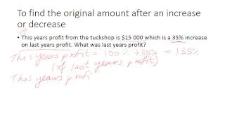 Calculating the original amount after a % increase or decrease