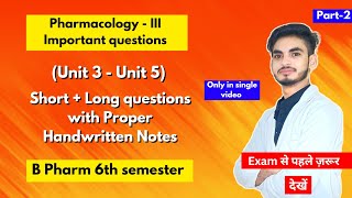 Pharmacology 6th semester important questions। B Pharm। Short and long Questions। Part-2। Shahruddin