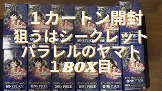 【ワンピースカード】最新！ブースターパック！ロマンスドーンを１カートン開封。狙うは、シークレットパラレルのヤマト！！１BOX目