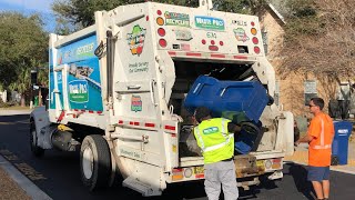 White Waste Pro Garbage Truck: EzPack Apollo Rear Loader Packing Recycling